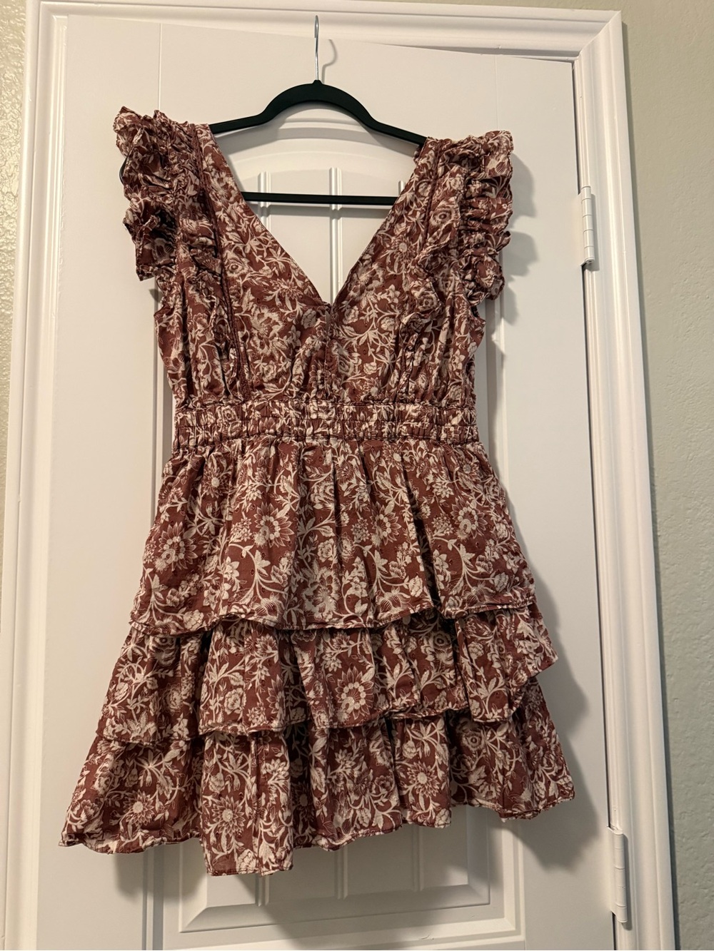 TALLULAH Mauve Floral Tiered Ruffle Mini Dress